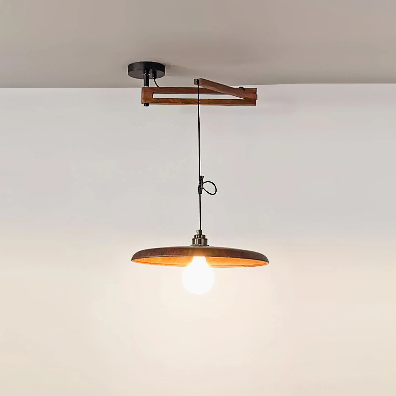 Industrial rustic pendant lamp with brass and metal hardware detail