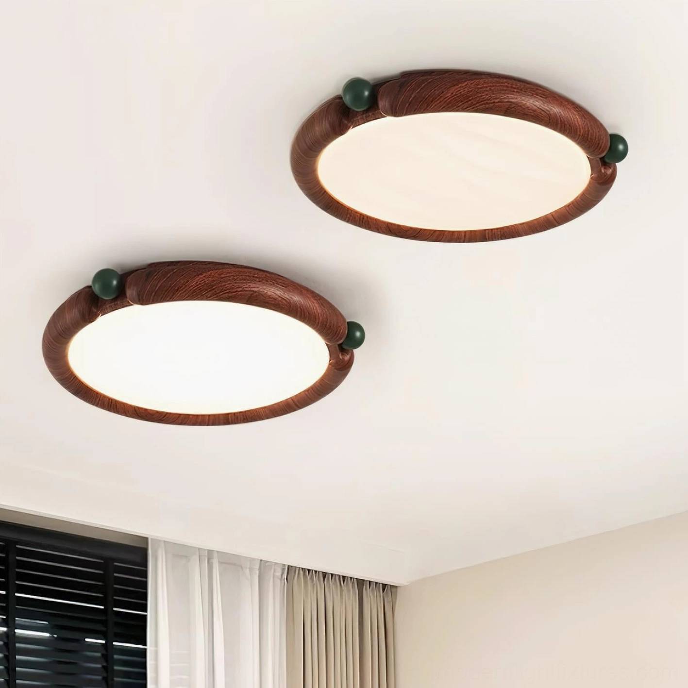 Round modern ceiling light fixture with integrated LED, product showcase photography