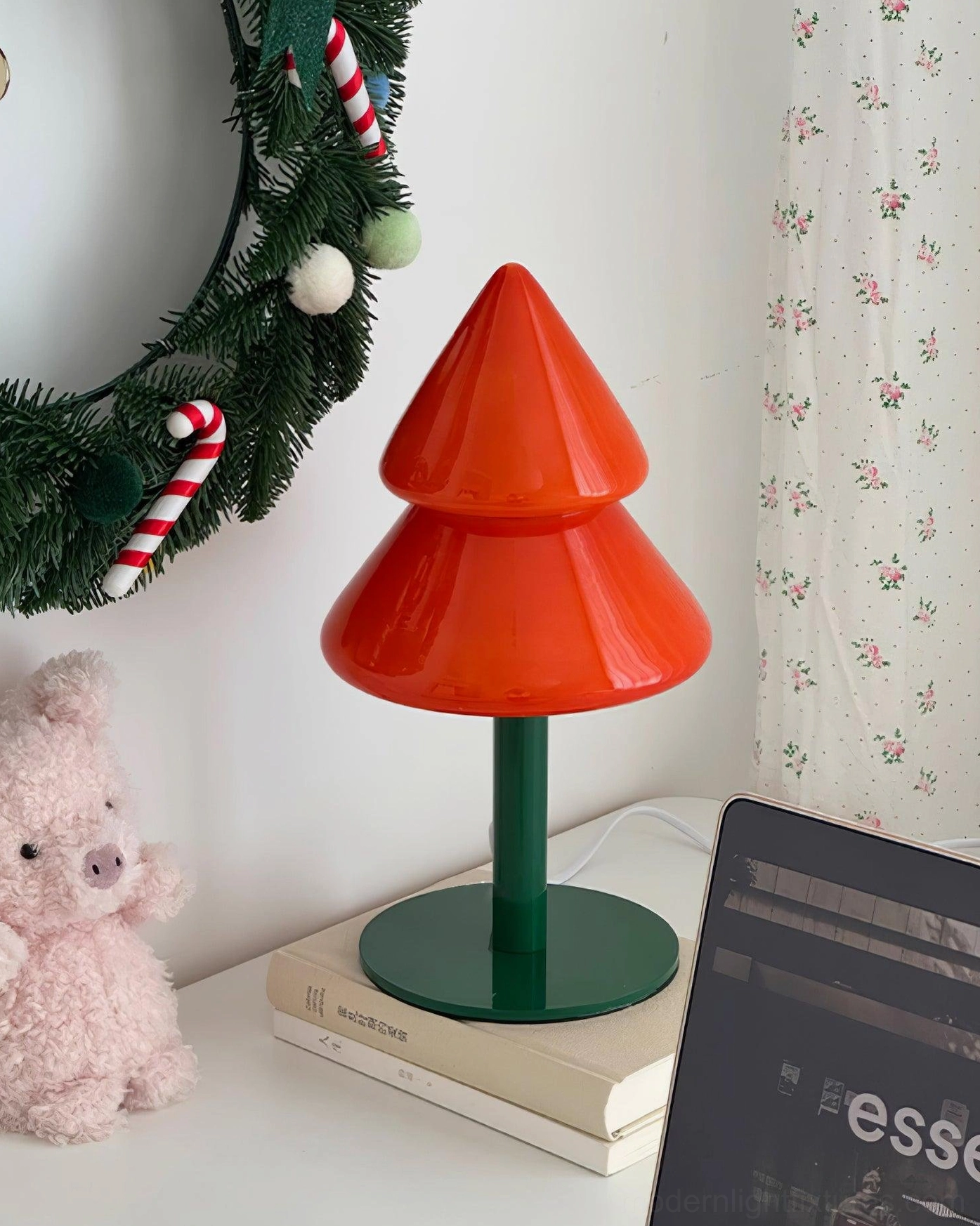 Contemporary Christmas tree lamp displaying integrated LED technology and push-button control