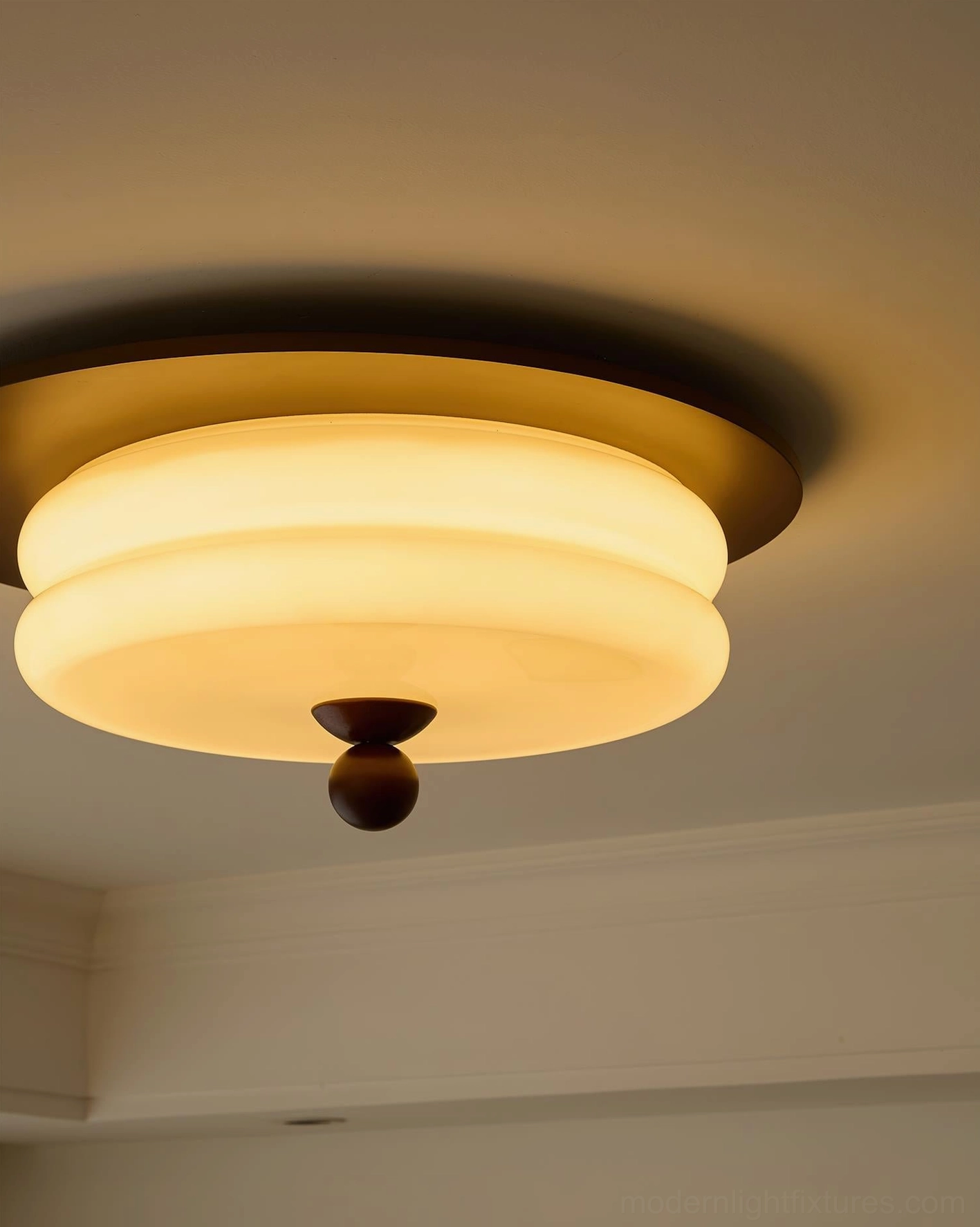 Modern wood ceiling lamp with integrated LED design in bedroom ceiling installation