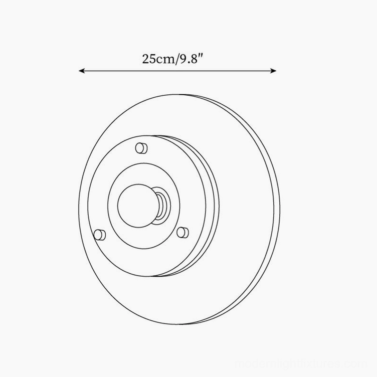 Jaima wall sconce technical drawing orthographic front view showing 25cm diameter specifications and layered circular structure