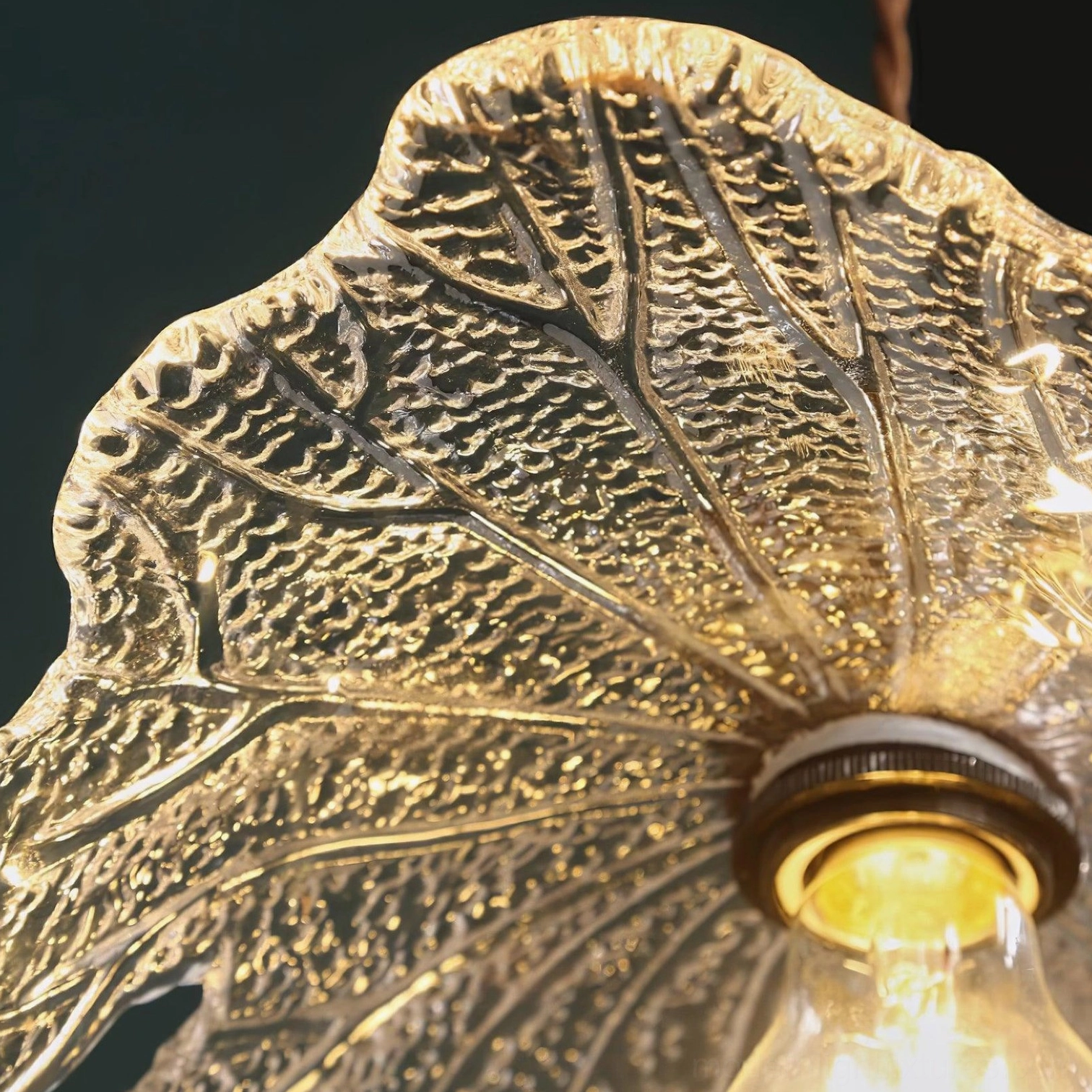 Japandi-style petal glass pendant light with warm bulb creating gallery-like ambiance