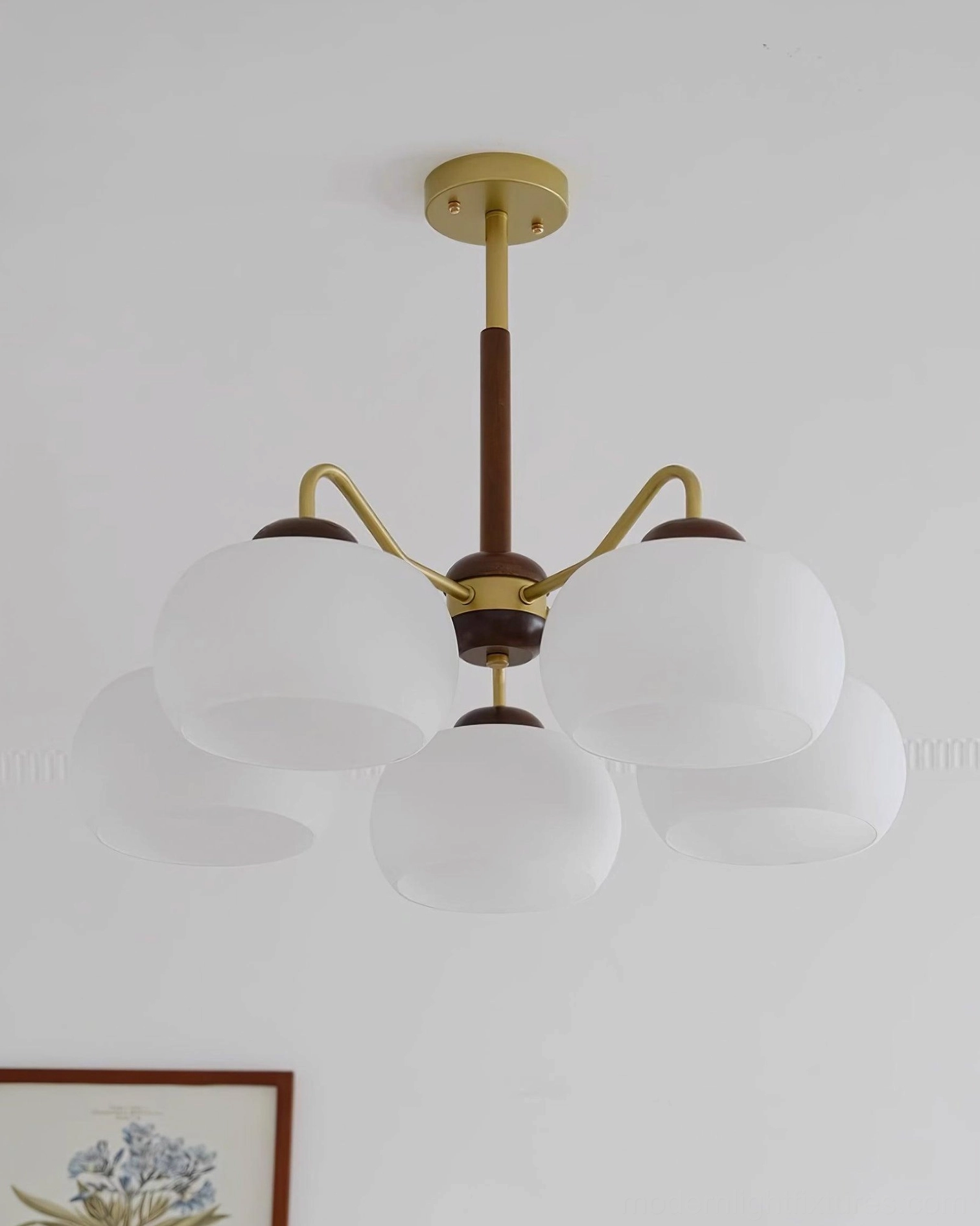 Japandi design wooden brass glass pendant chandelier for modern minimalist home decor