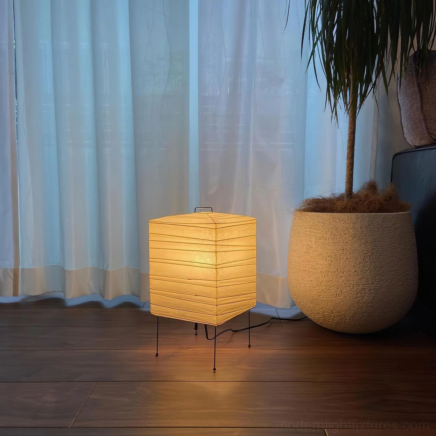 Japanese paper lantern-inspired geometric cube lamp for Scandinavian and contemporary interiors