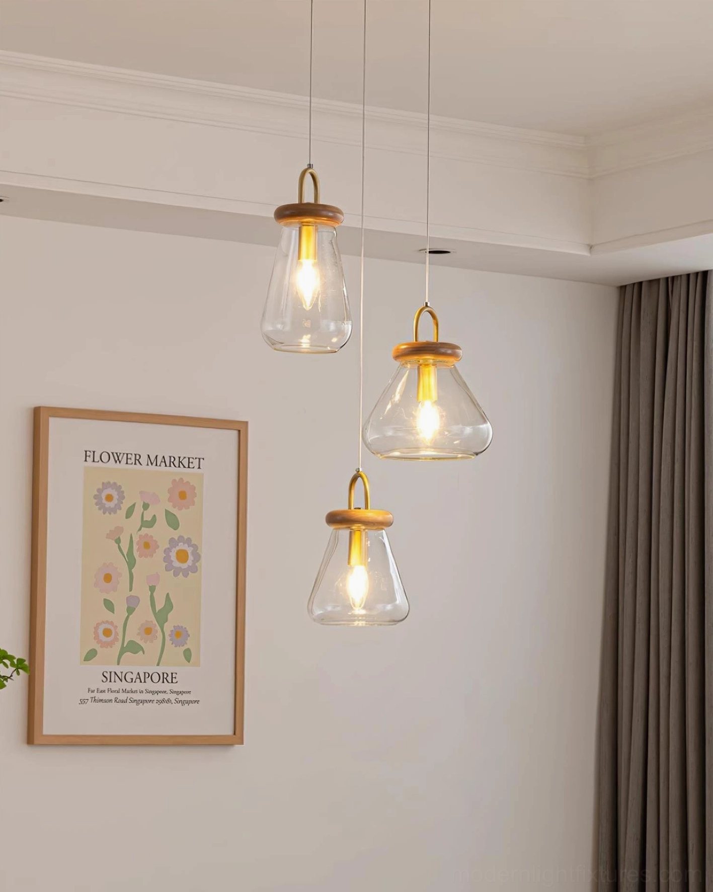 Jar pendant lights installed in kitchen area showing multiple fixtures creating ambient lighting