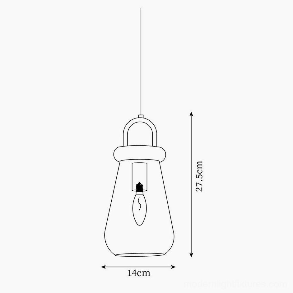 Model A jar pendant technical dimension diagram showing 14cm diameter and 27.5cm height specifications
