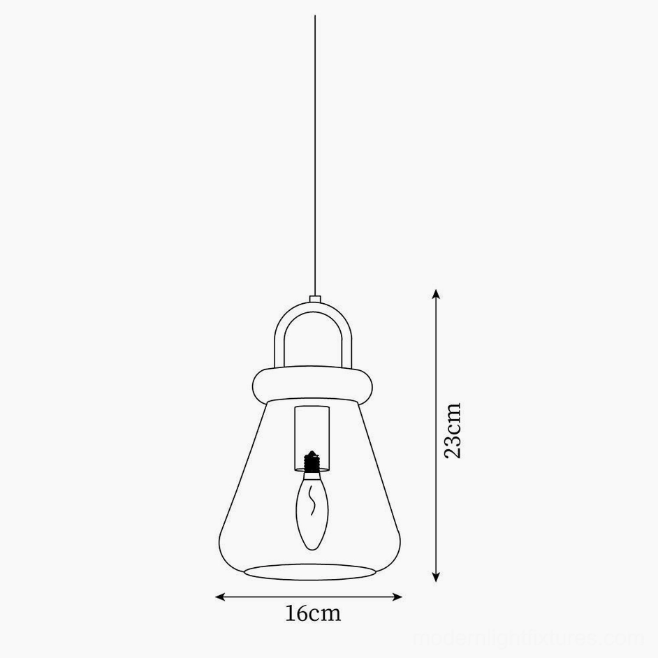 Model B jar pendant technical dimension diagram showing 16cm diameter and 23cm height specifications