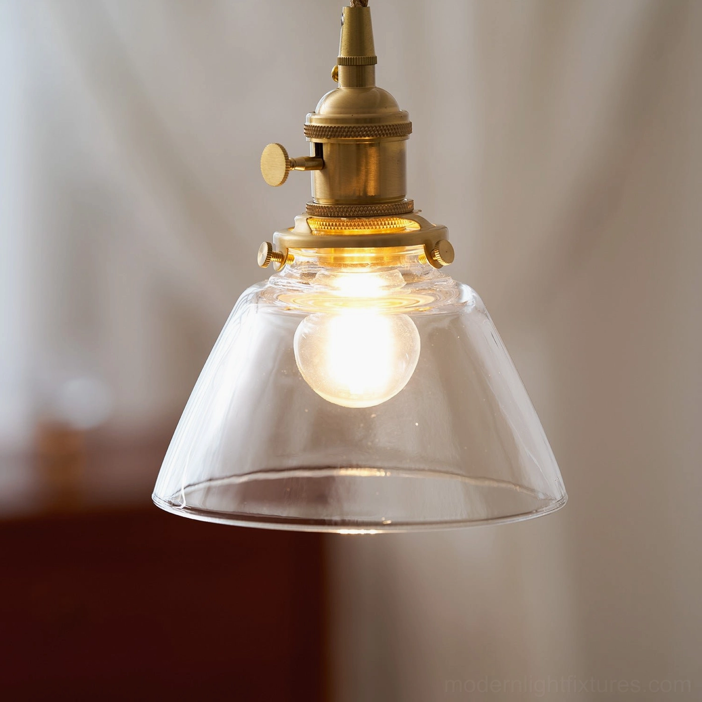 Jasmine glass pendant light with clear dome showcasing brass fixture and glass diffusion properties