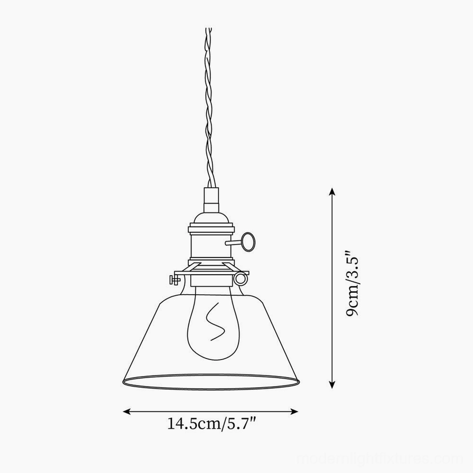 Technical line drawing specifications of Jasmine Model A clear glass dome pendant lamp dimensions