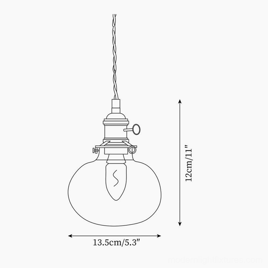 Technical line drawing specifications of Jasmine Model B globe glass pendant lamp dimensions