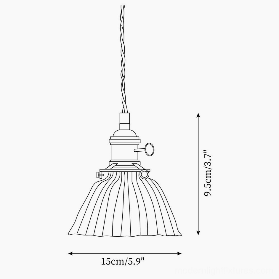 Technical line drawing specifications of Jasmine Model C fluted glass pendant lamp dimensions