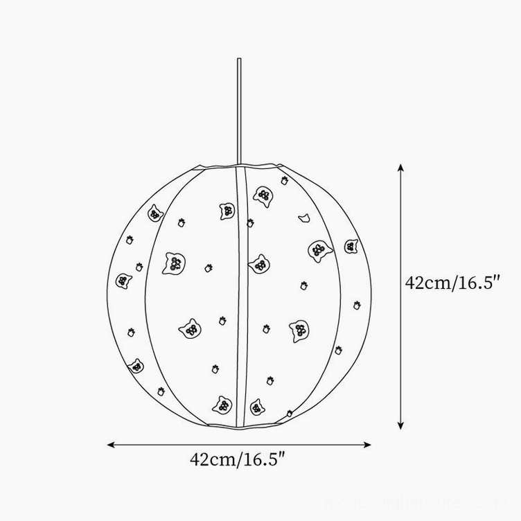 Technical schematic of Jayne 42cm large pendant light with cat-printed spherical shade design
