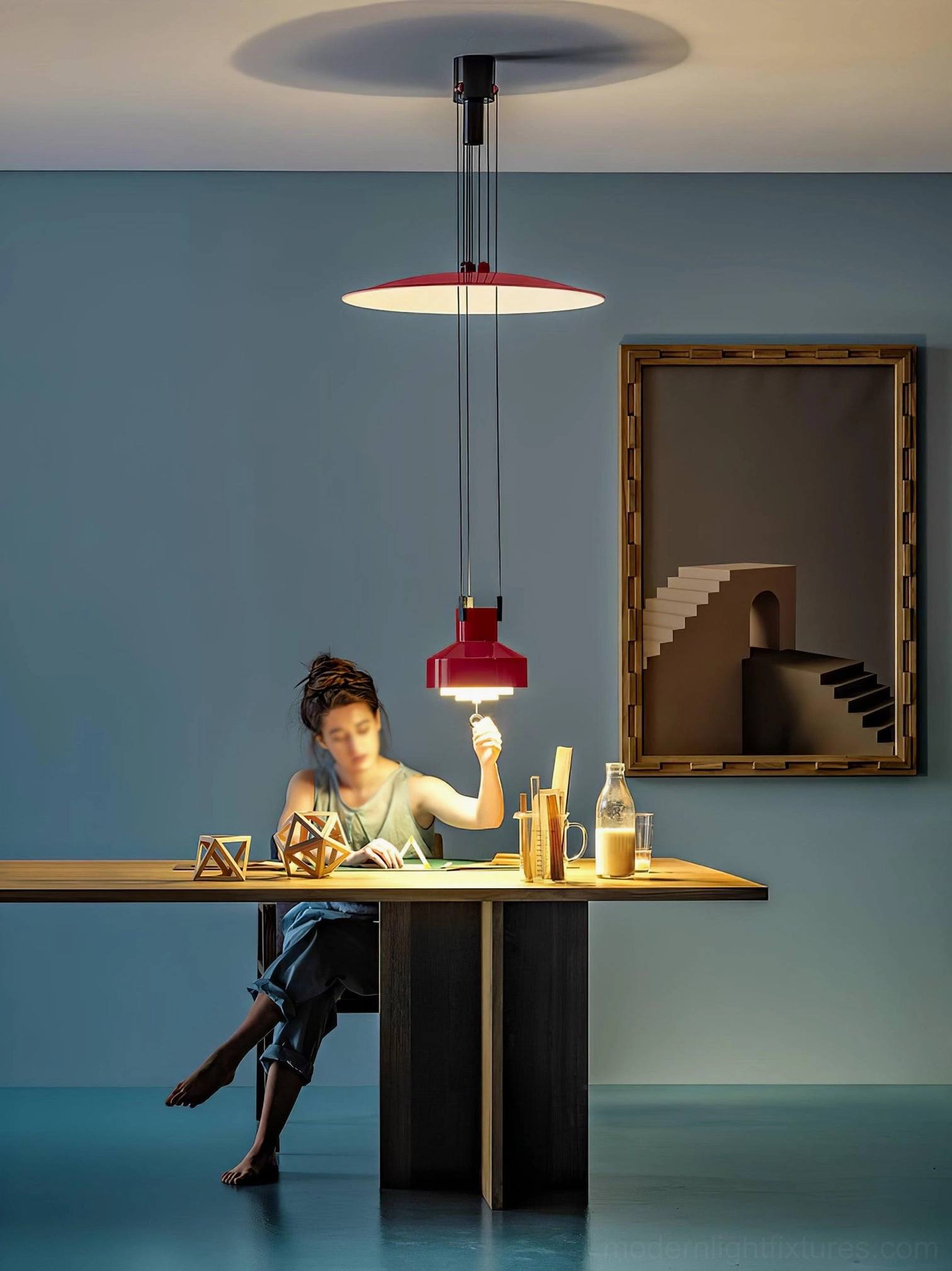 Black jeka disc pendant lamp hanging fixture with integrated LED design