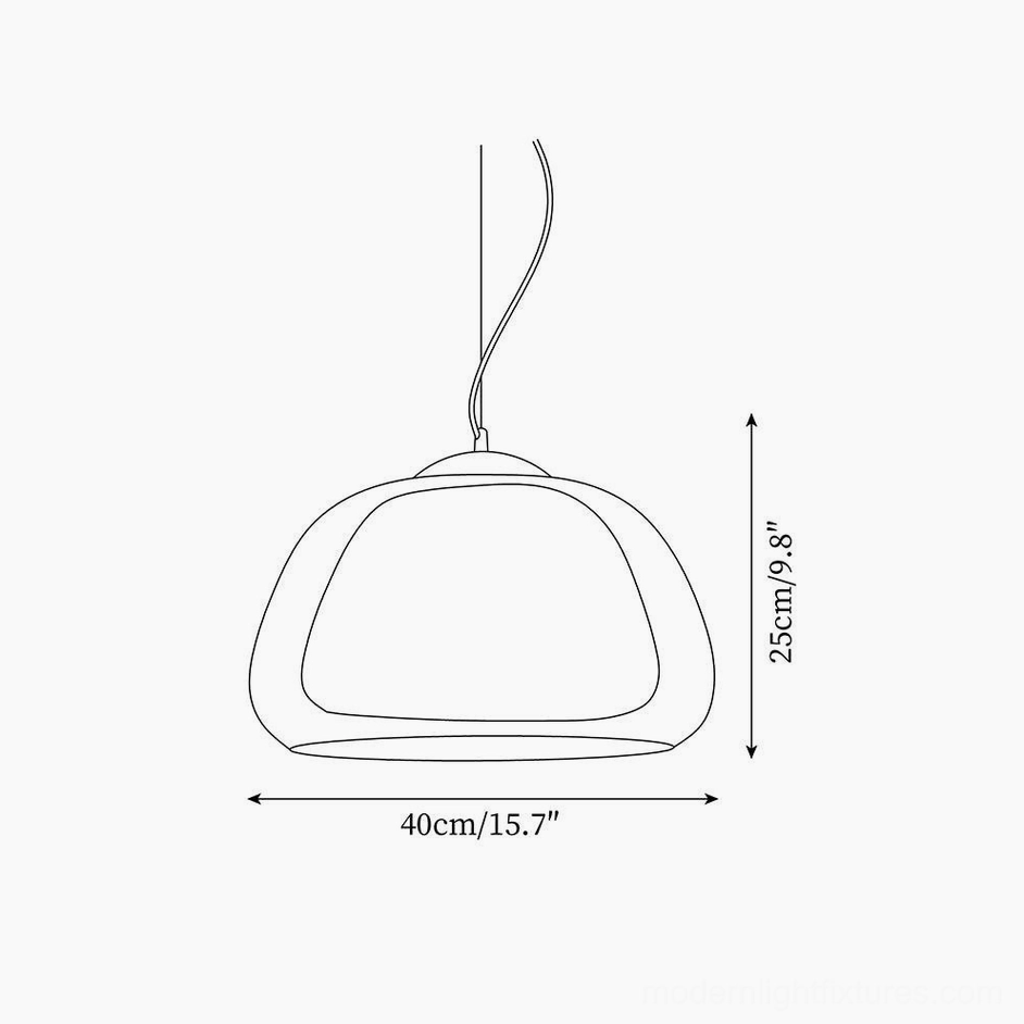 Technical line drawing and dimensions of modern glass pendant light showing 40cm diameter and 25cm height measurements