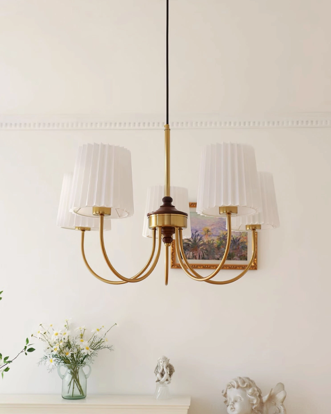Jeremiah chandelier with adjustable hanging cable showing installation flexibility