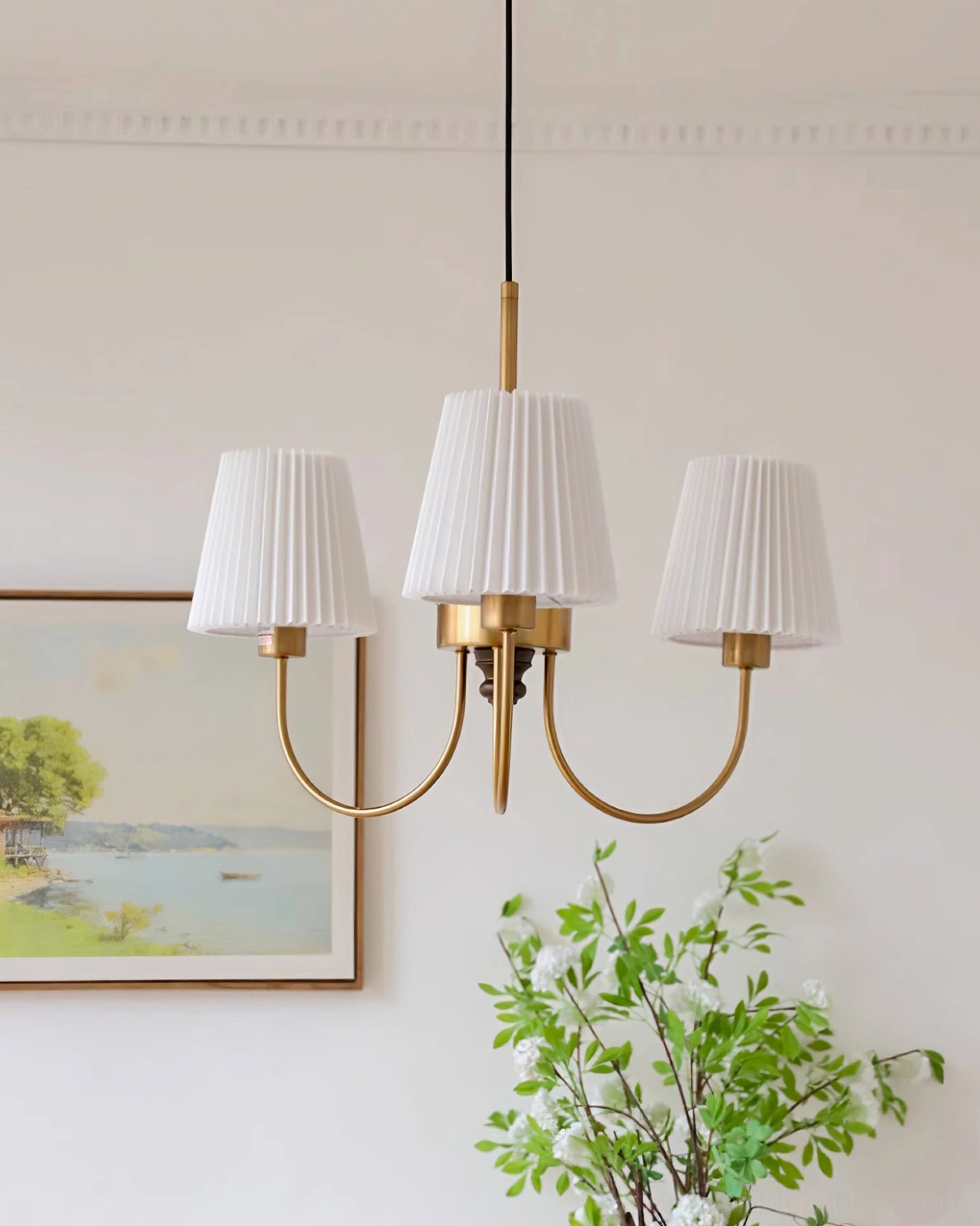 Jeremiah fixture with fabric shade and metal frame in bedroom ambient lighting application