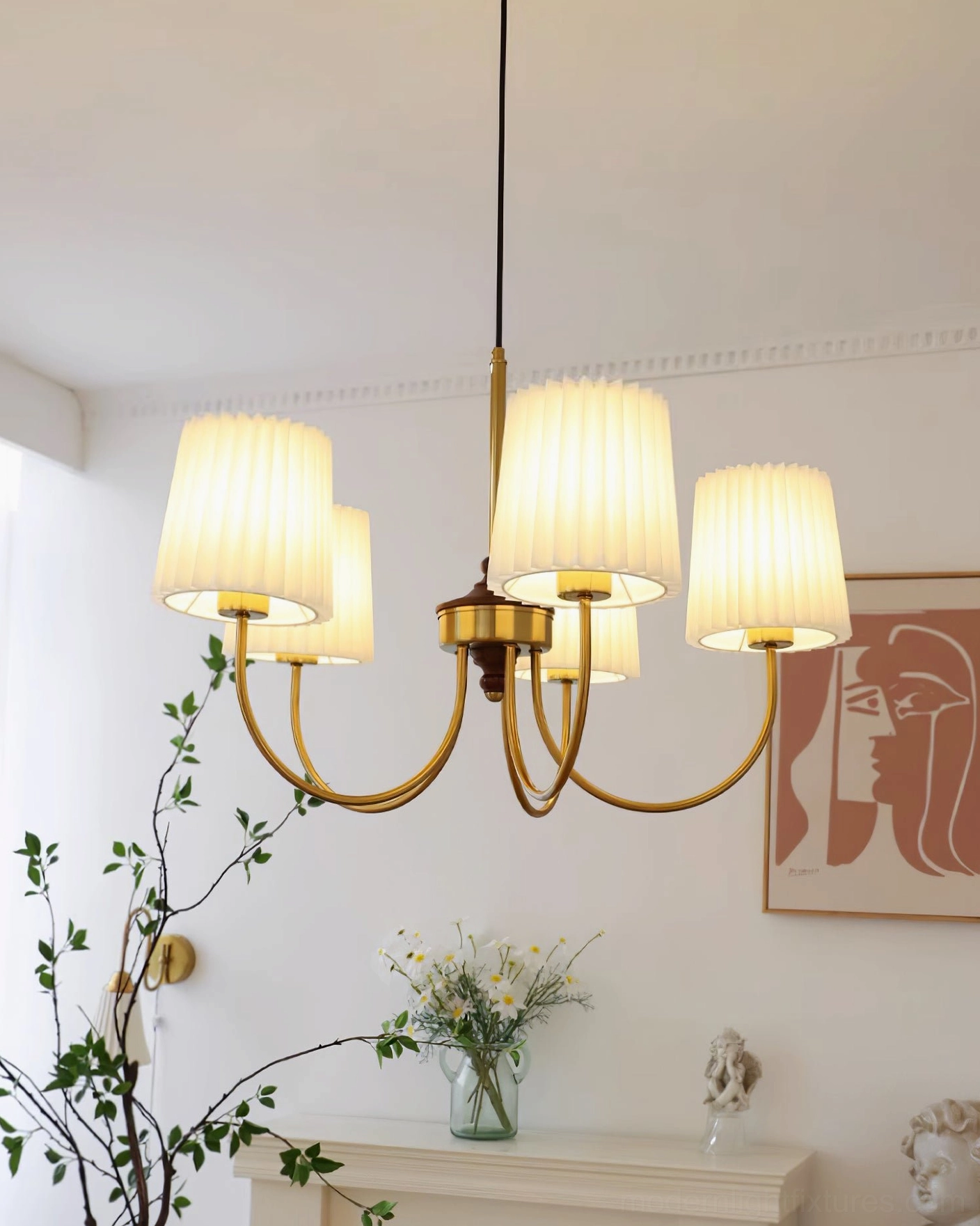 Jeremiah multi-head chandelier creating layered lighting in modern living space
