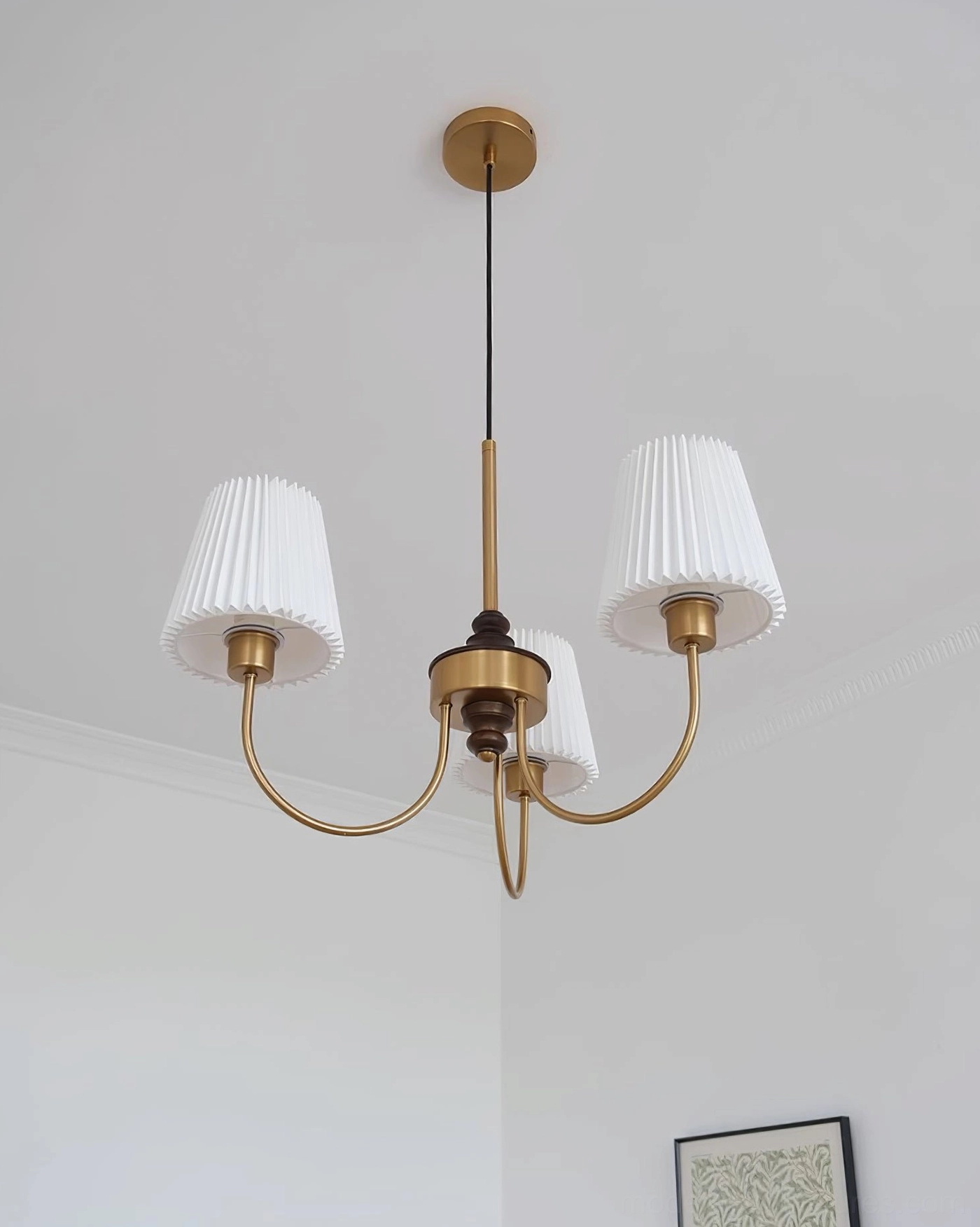 Jeremiah pendant light with warm gold metal finish and neutral fabric shading