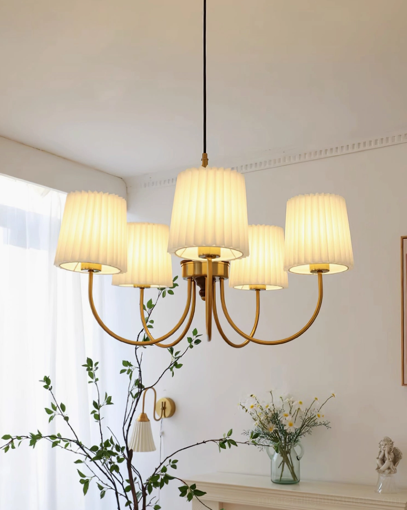 Jeremiah pendant light with Gold White and Walnut color finish variations