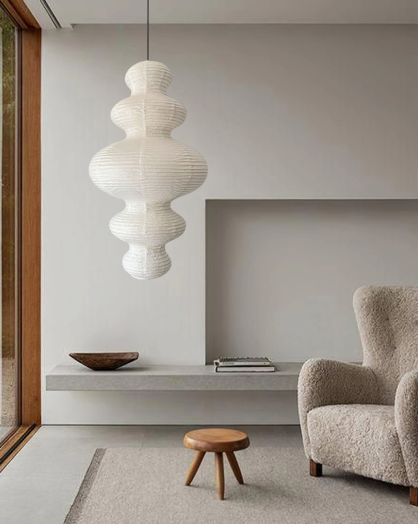 Juni hand-crafted paper pendant light - adjustable 177 inch cord feature
