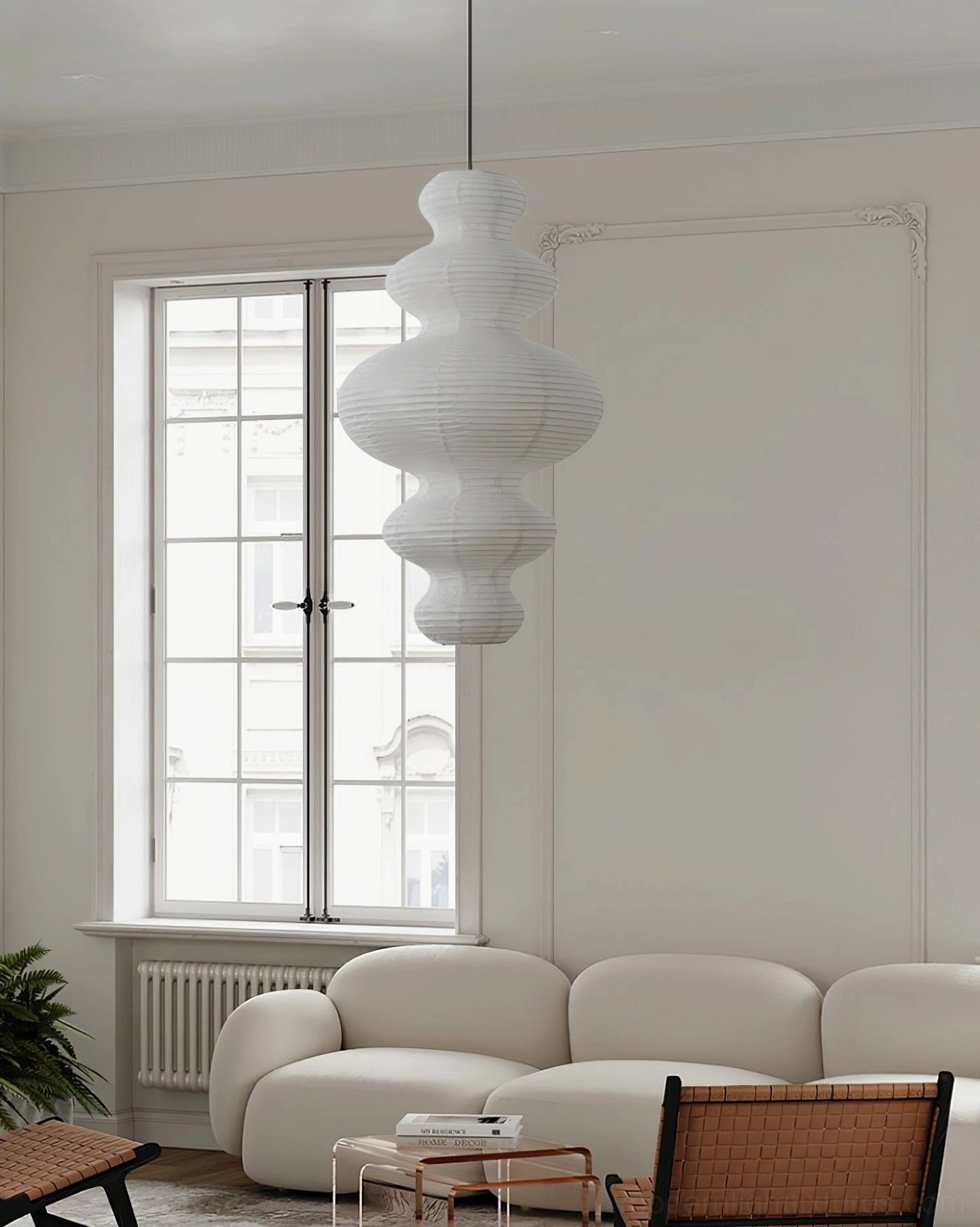 Juni hand-crafted paper pendant light - sculptural bamboo and rice paper design