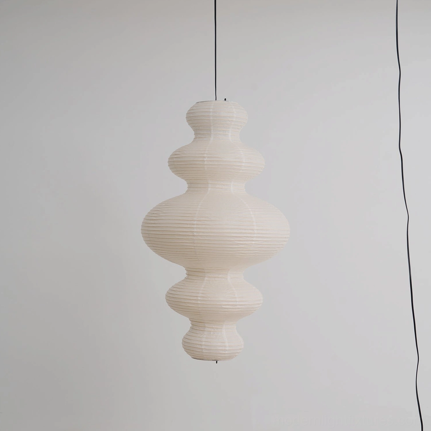 Juni paper pendant light - white rice paper shade with black power cord