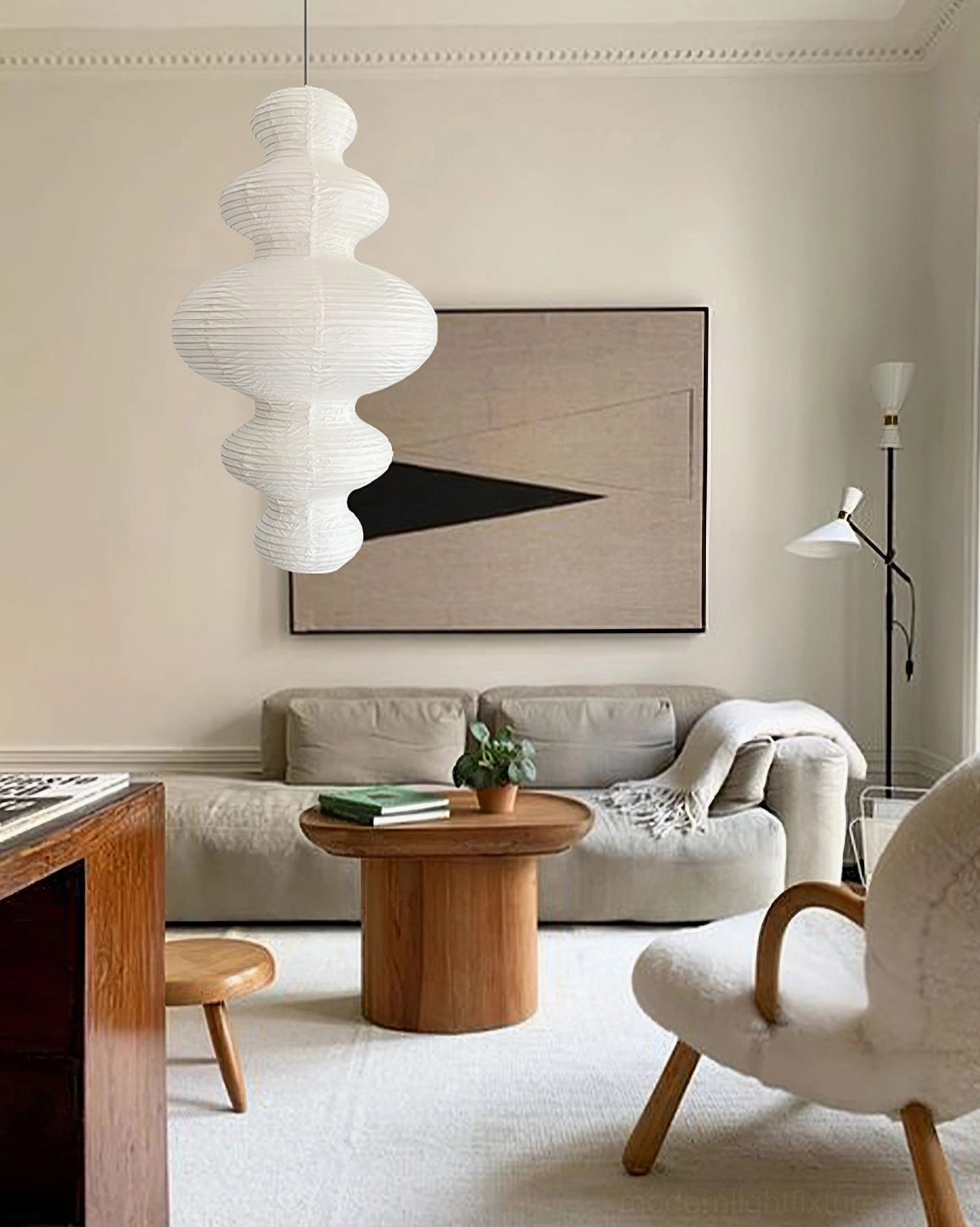 Juni pendant lamp hanging from ceiling with adjustable wire - plug-in installation view