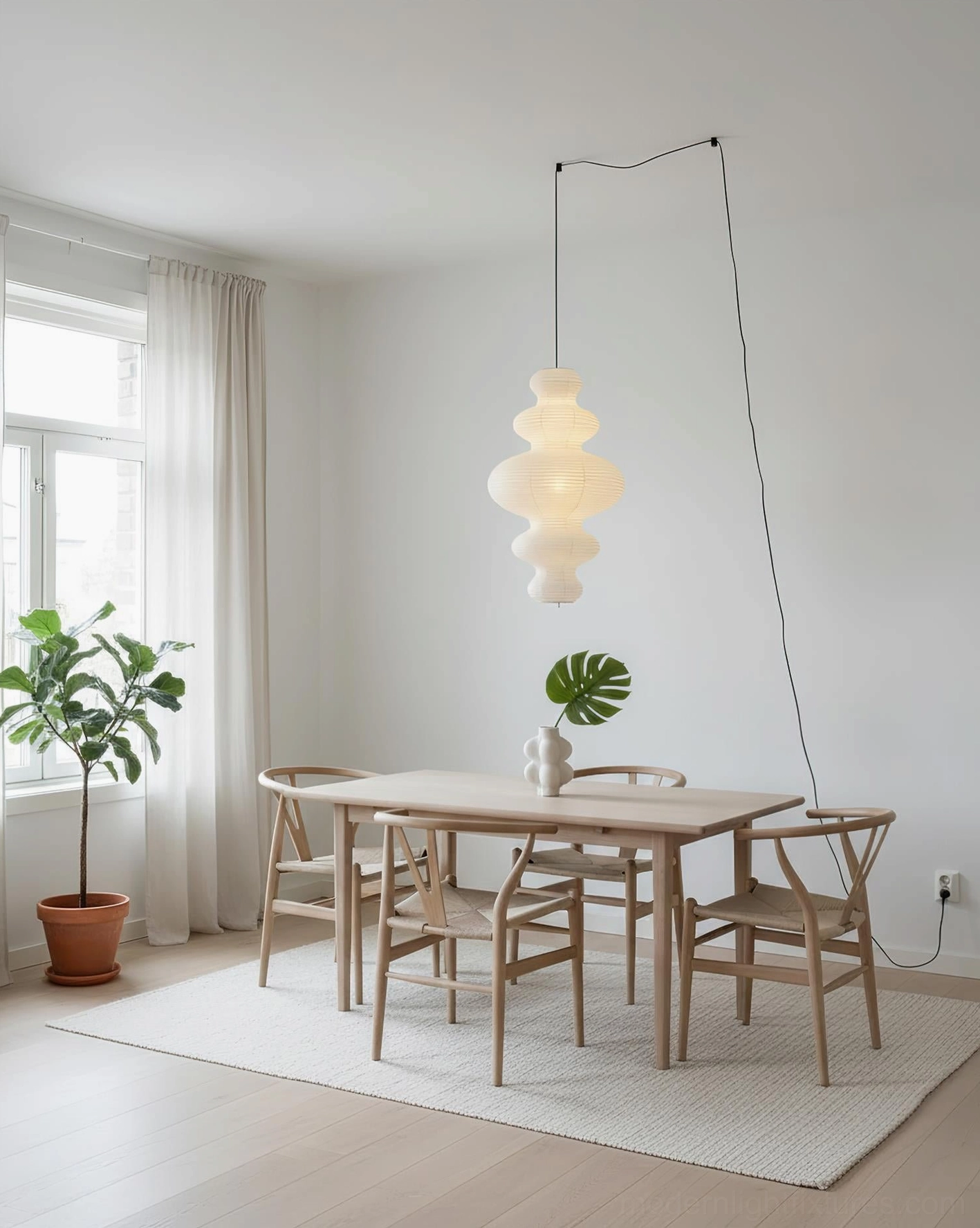 Juni pendant lamp detail showing hand-crafted rice paper shade quality and finish
