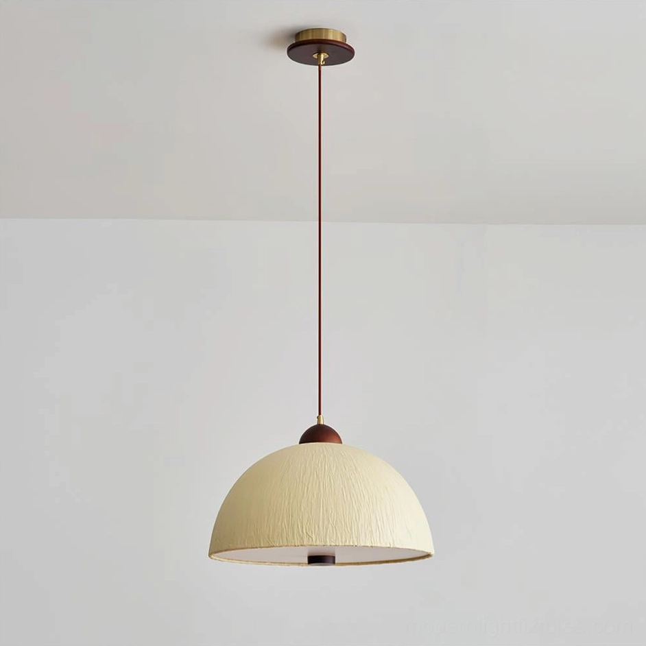 Jute Doria Model B pendant light, 40cm x 25cm wide low-profile warm ambient dome shade