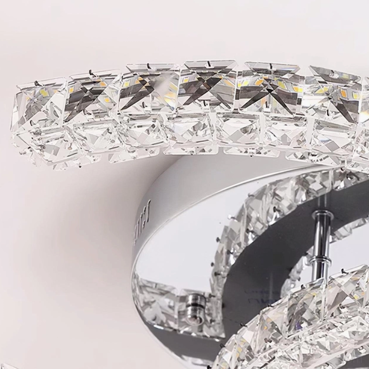 K9 crystal ceiling light warm white 3000K LED glow effect on ceiling and walls