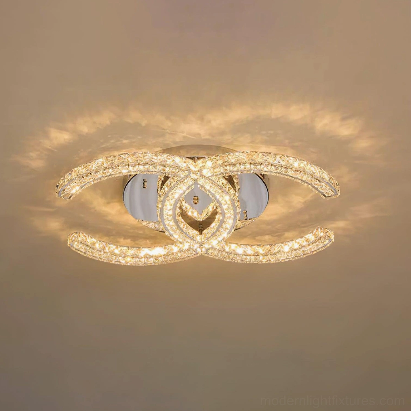 K9 crystal ceiling light canopy mounting plate detail, stainless steel chrome finish