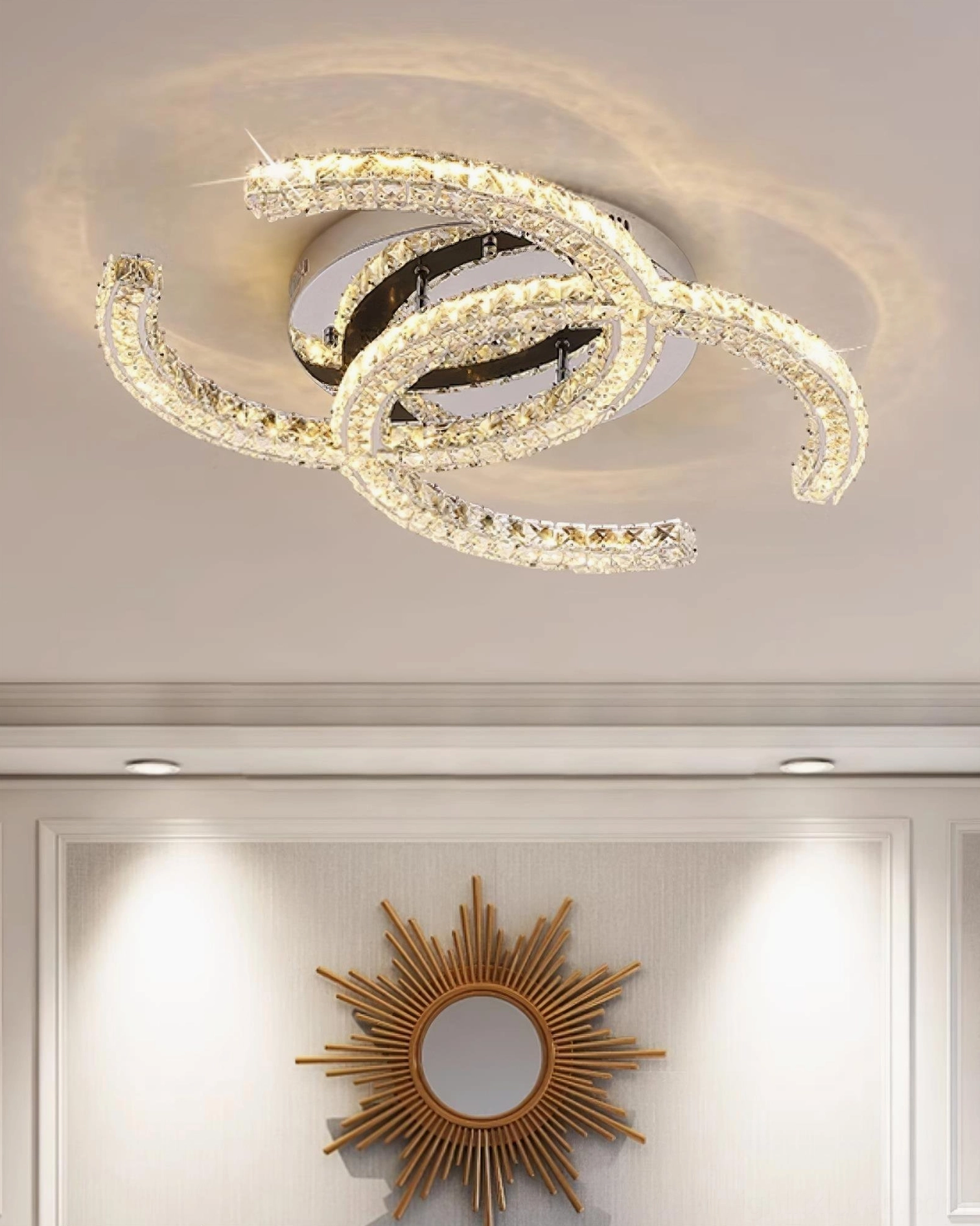 K9 crystal ceiling light remote control dimmer variant, adjustable warm white 3000K LED fixture