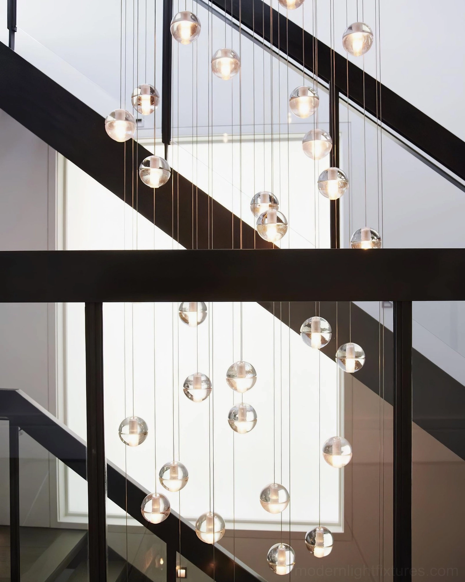 K9 crystal pendant light fixture detail showing individual sphere diameter and crystal clarity