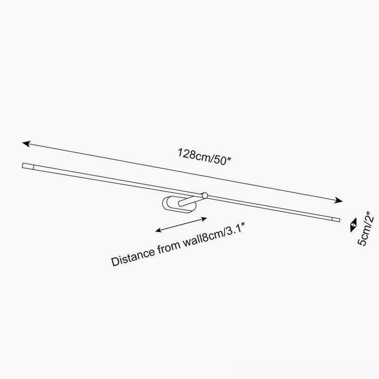 Technical dimension drawing large size Kady linear wall sconce 128cm 50 inches specifications