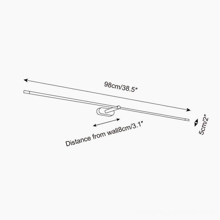 Kady Linear medium rechargeable LED wall sconce technical dimension drawing, showing 38.5 inch length and installation layout