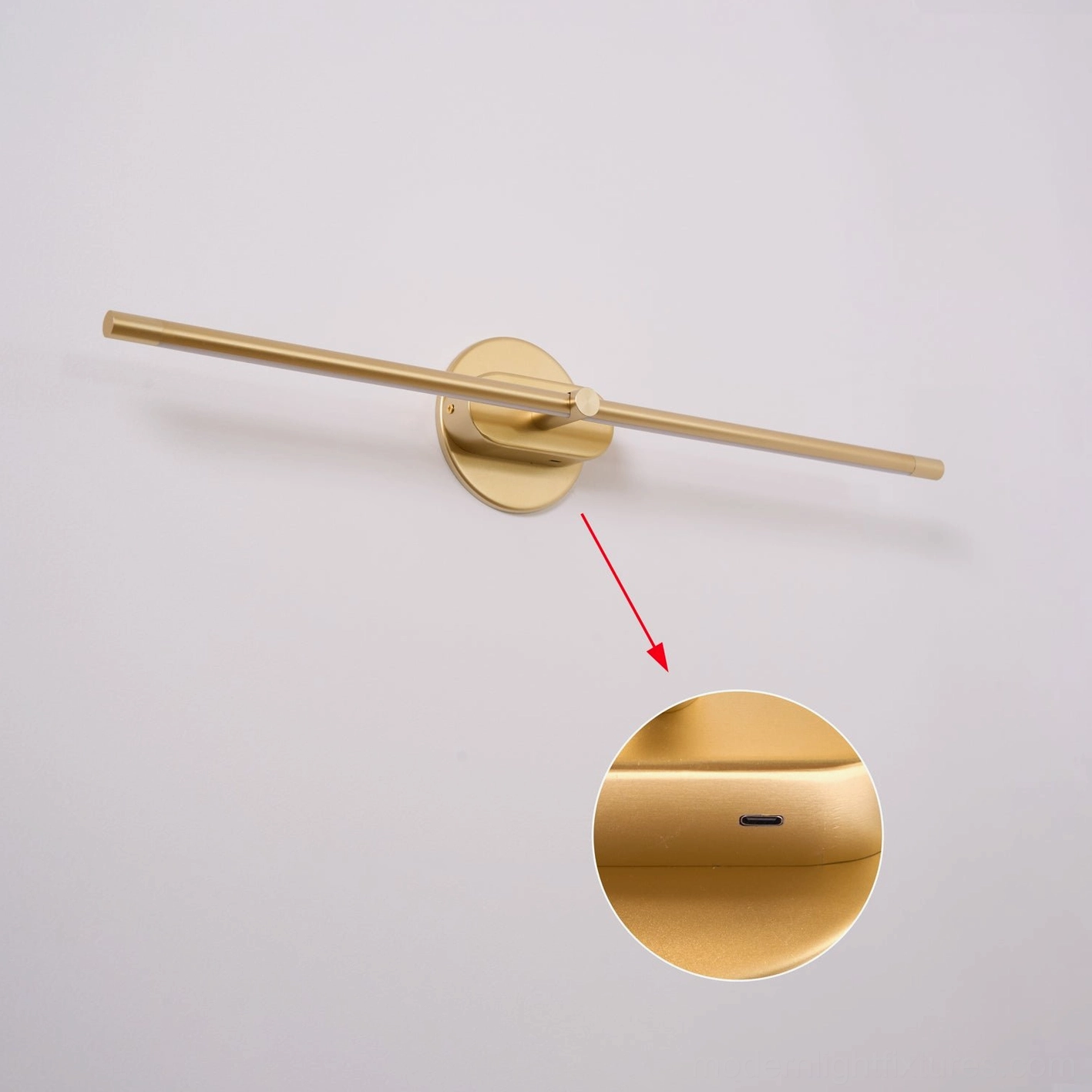 Kady Linear rechargeable LED wall bar, three color finish options displayed: gold, black, and brushed nickel