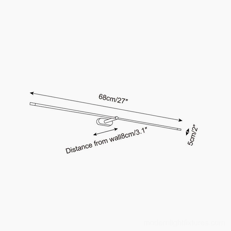 Technical dimension drawing small size Kady linear wall sconce 68cm 27 inches specifications