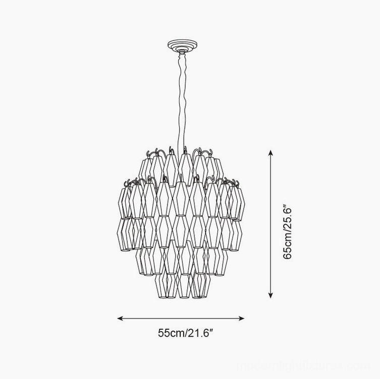 Kaelis tiered chandelier technical line drawing front orthographic view small size dimensions 55cm diameter 65cm height