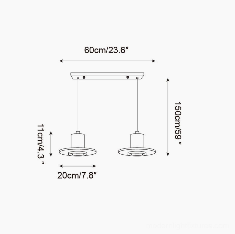 Kalea dual head linear pendant light technical drawing 60cm length specifications