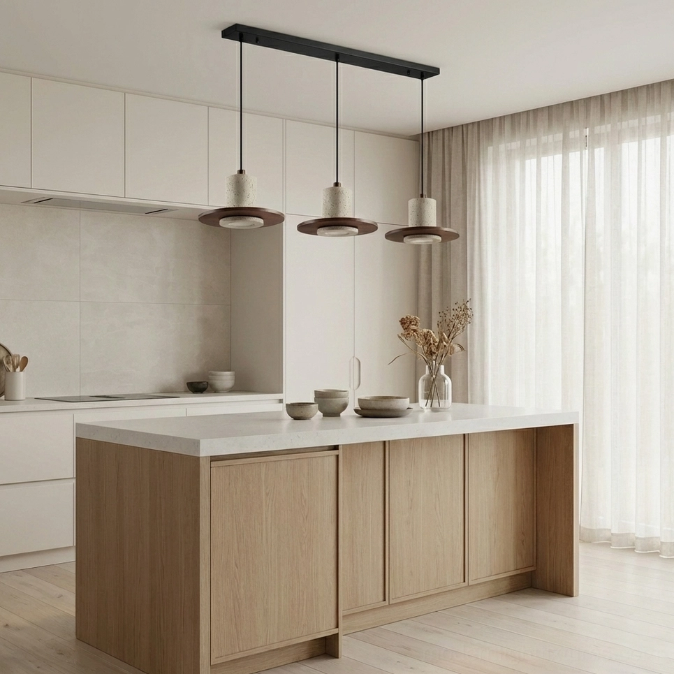 Kalea pendant light installed modern minimalist home setting with clean aesthetic