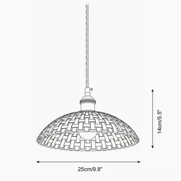 Kaleido mosaic glass pendant light technical schematic drawing showing 25cm diameter and 14cm height dimensions