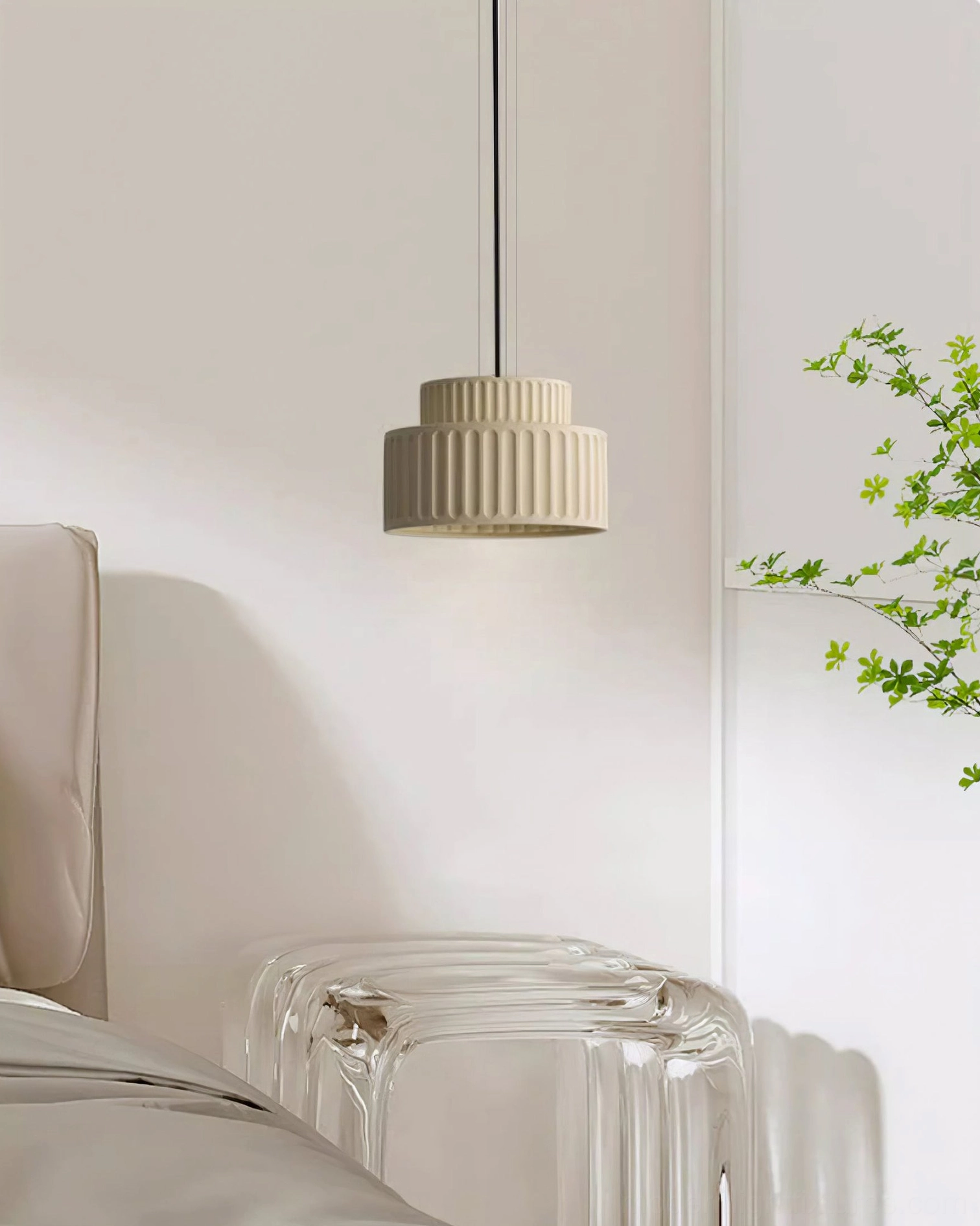 Kami pleated pendant light showing 360-degree design view and architectural lighting feature
