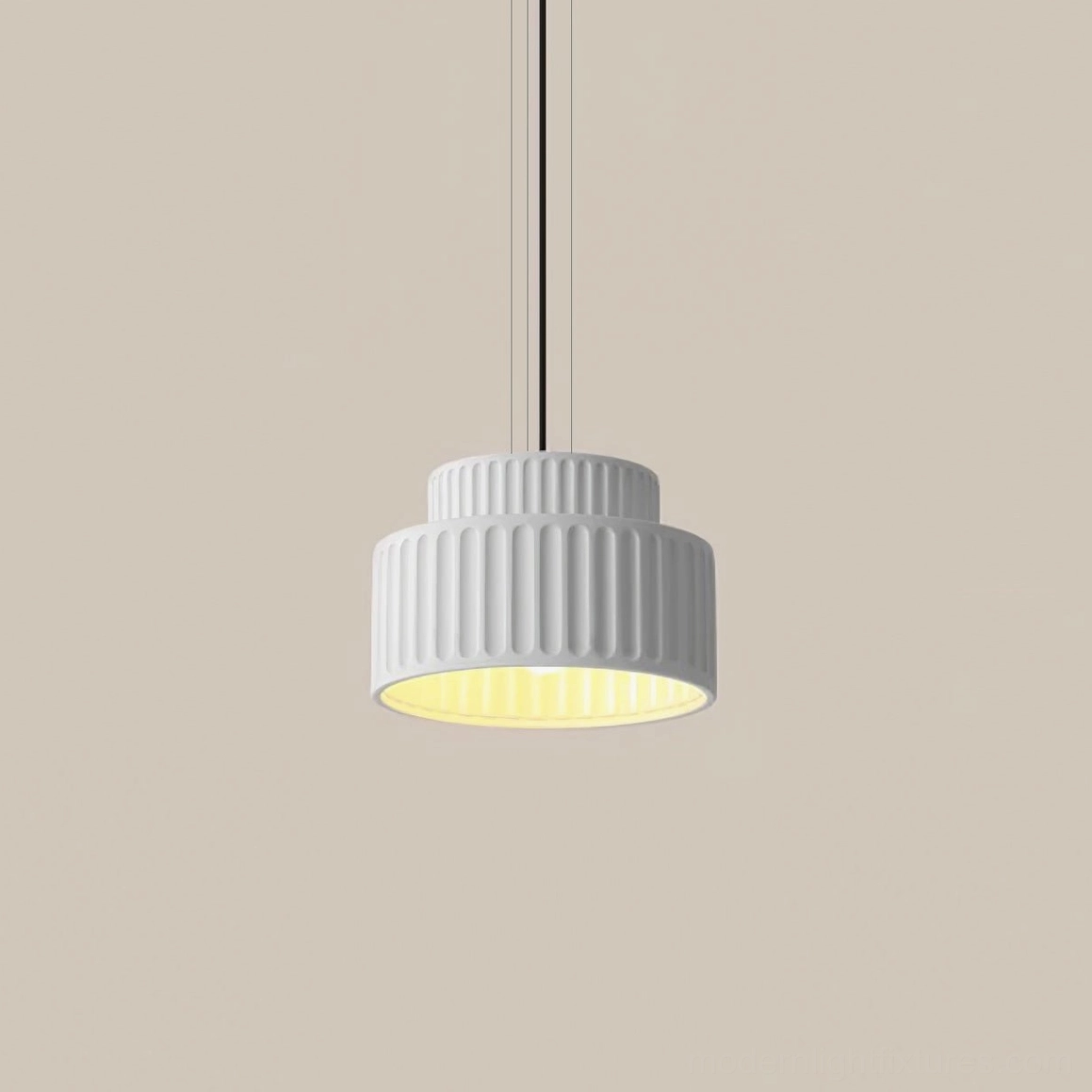 Pure white Kami pendant light with ribbed pleated shade, showing clean geometric design and matte texture