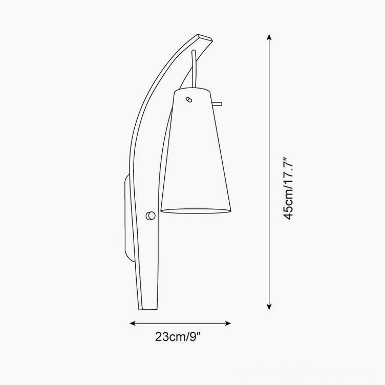 Karo wall sconce technical specifications drawing with dimensions 45cm height by 23cm width