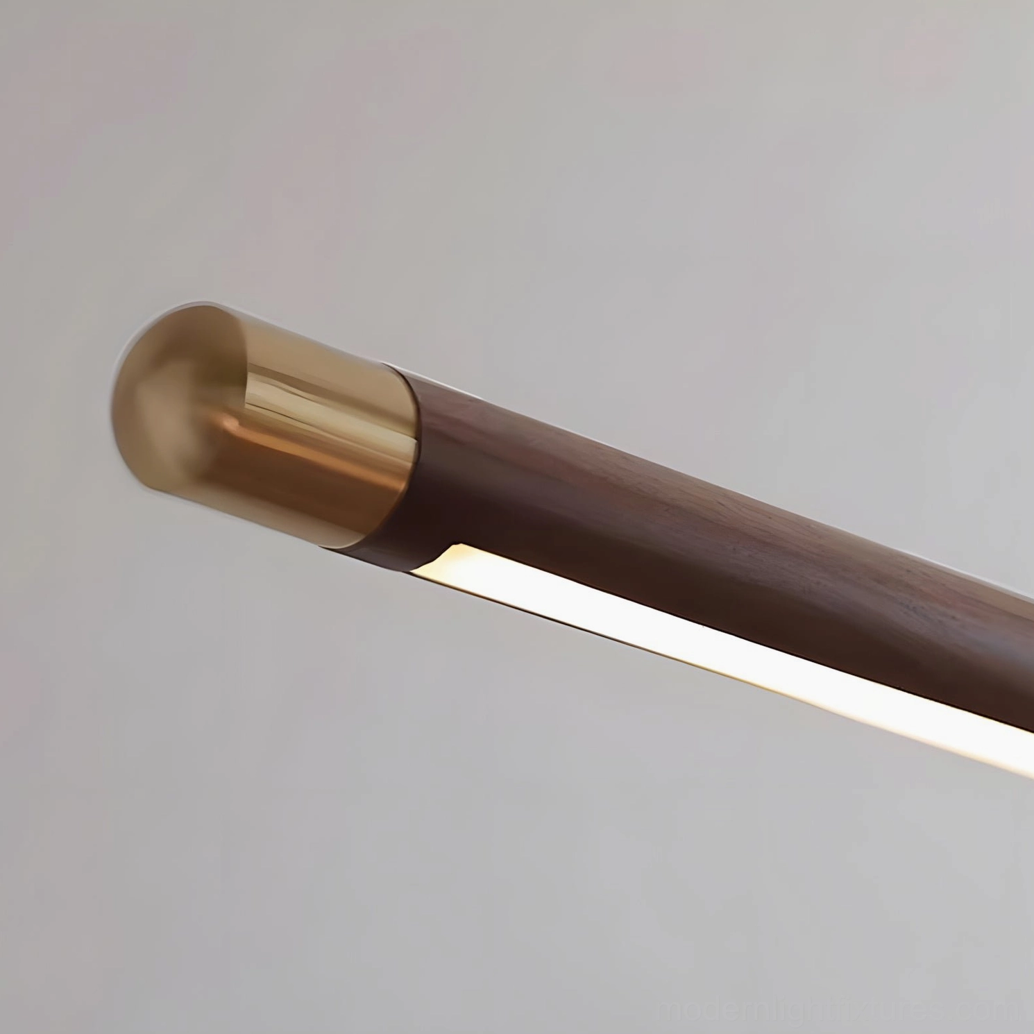 Modern linear wood pendant chandelier warm white 3000K LED creating inviting dining atmosphere