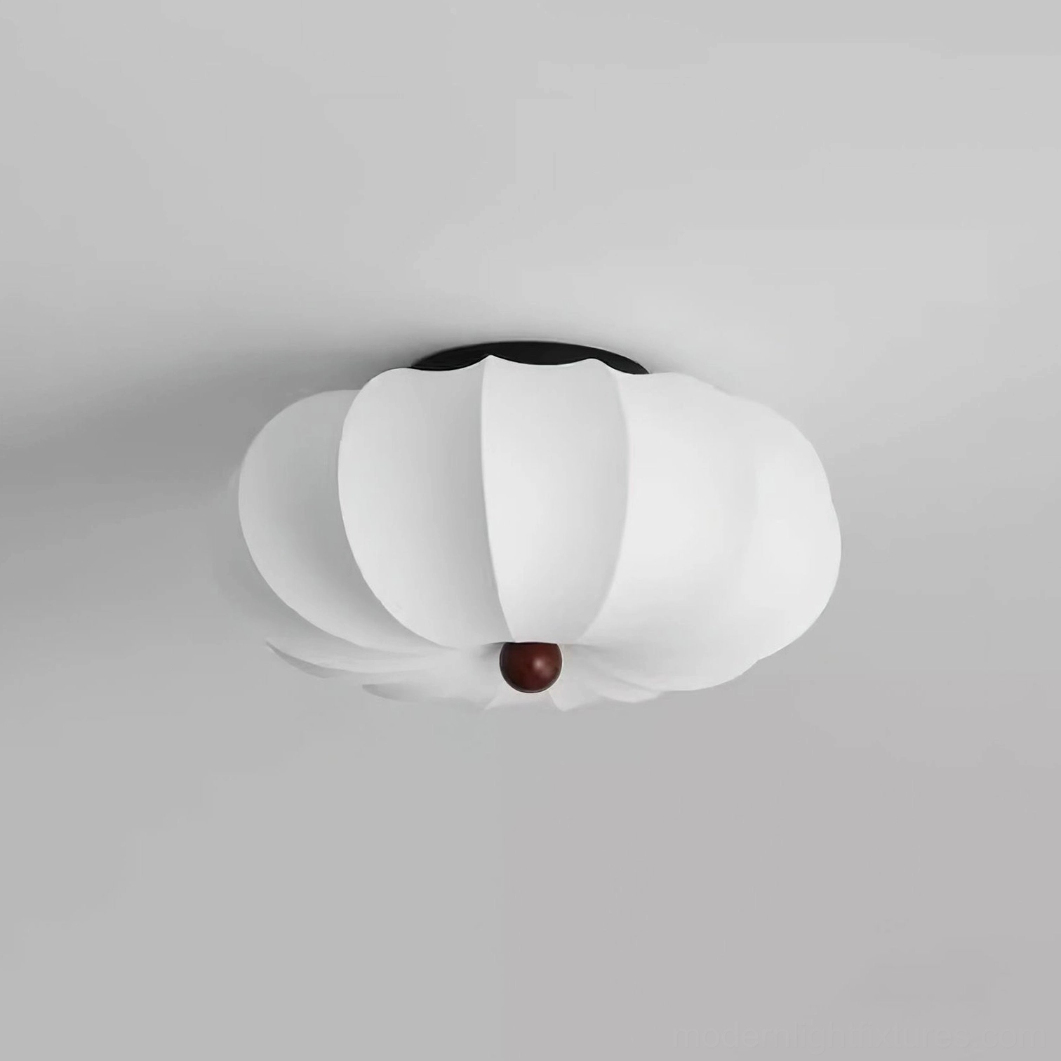 Kateo fabric ceiling light small size 50cm white color in contemporary bedroom space with neutral decor