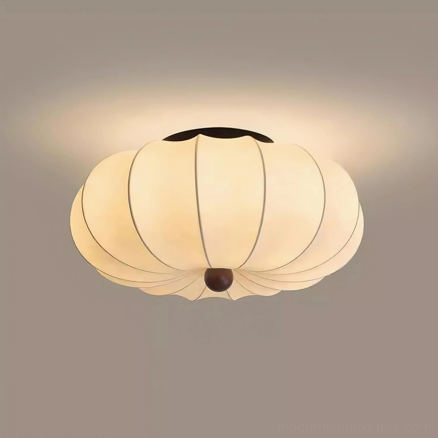 Kateo modern pumpkin ceiling light with organic ribbed shape in contemporary home interior setting