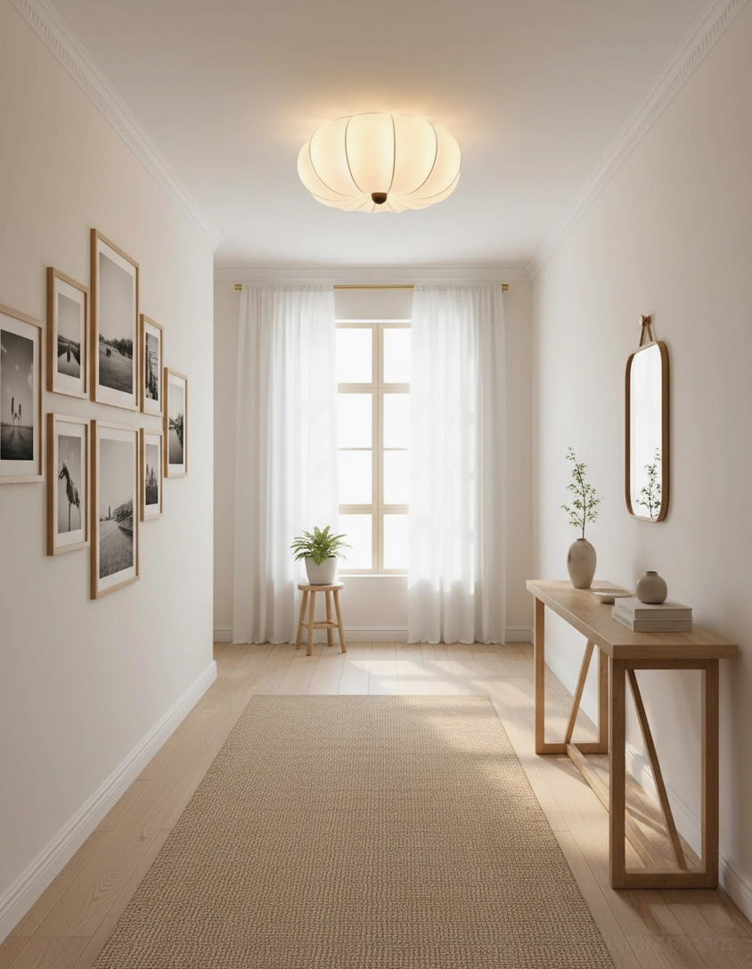Kateo ceiling light fixture showing ribbed pumpkin design and soft fabric texture from overhead angle
