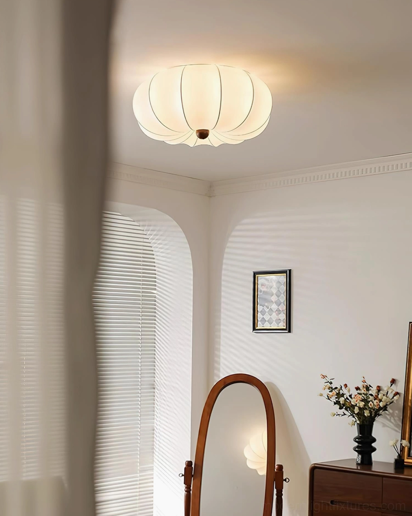 Kateo modern pumpkin ceiling light in wabi-sabi inspired home interior with minimalist aesthetic