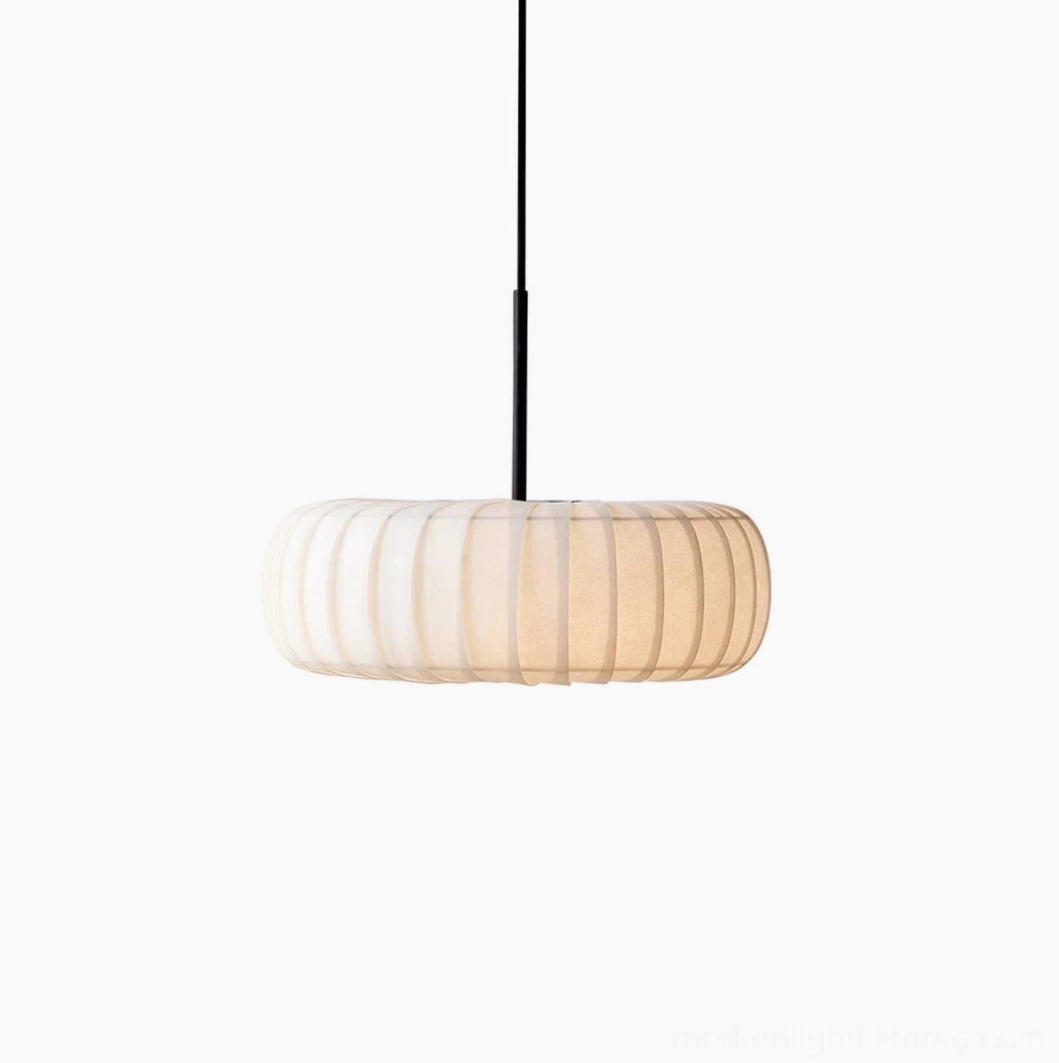 Kathy white ribbed fabric pendant lamp with hanging cord on neutral background